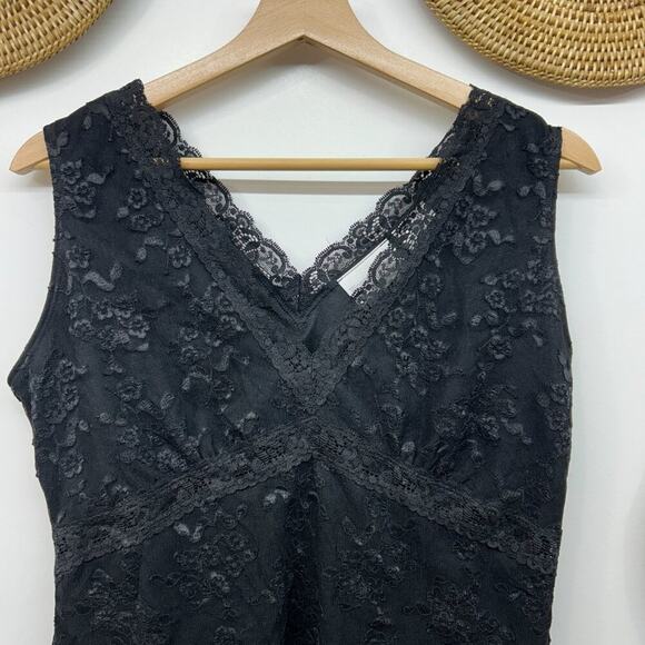 Vintage Y2K 2000s Worthington Black Lace Seamed Cropped Tank Top LP Large PETITE - Picture 4 of 6
